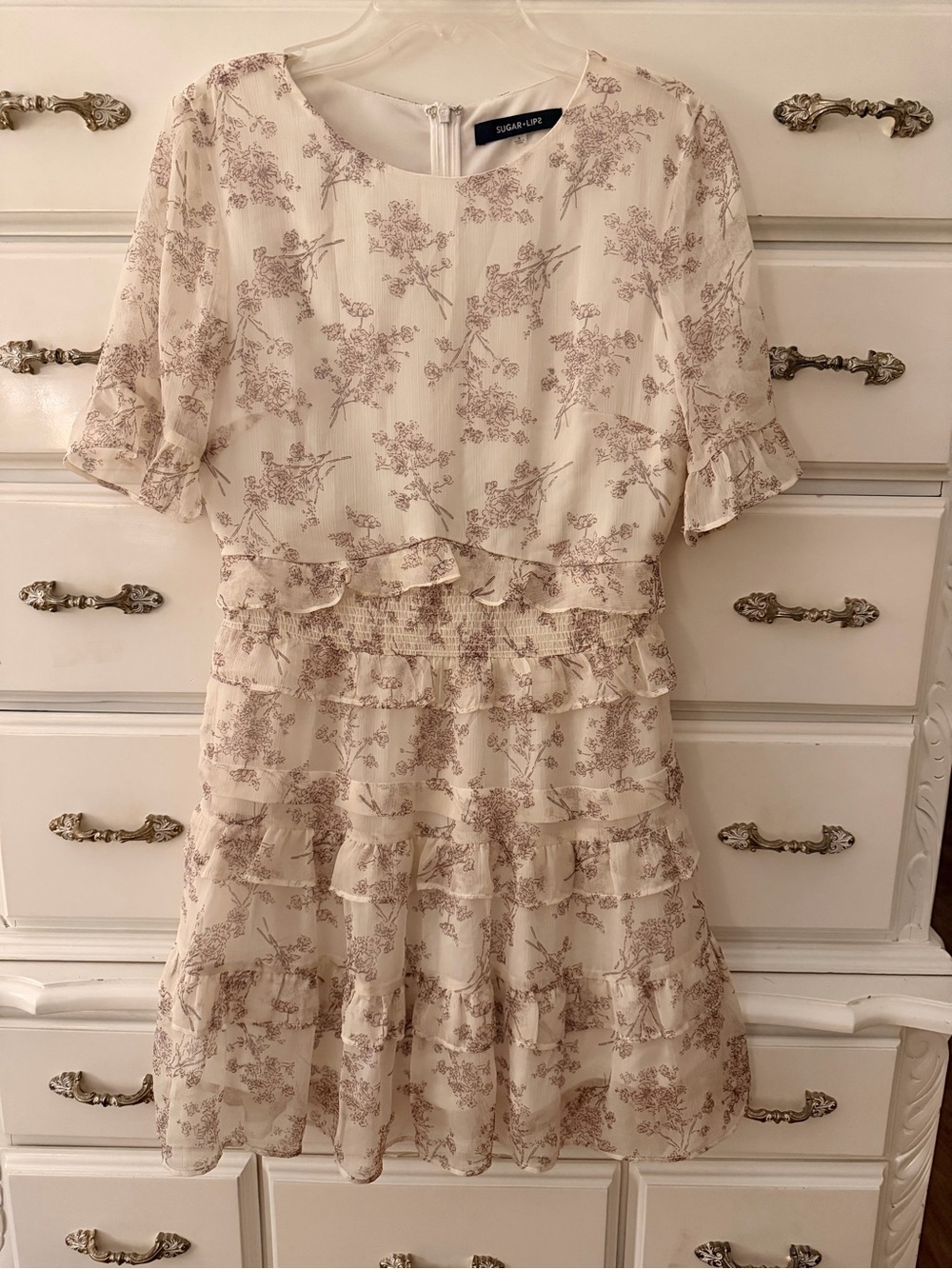 Sugarlips Cream Floral Ruffle Mini Dress